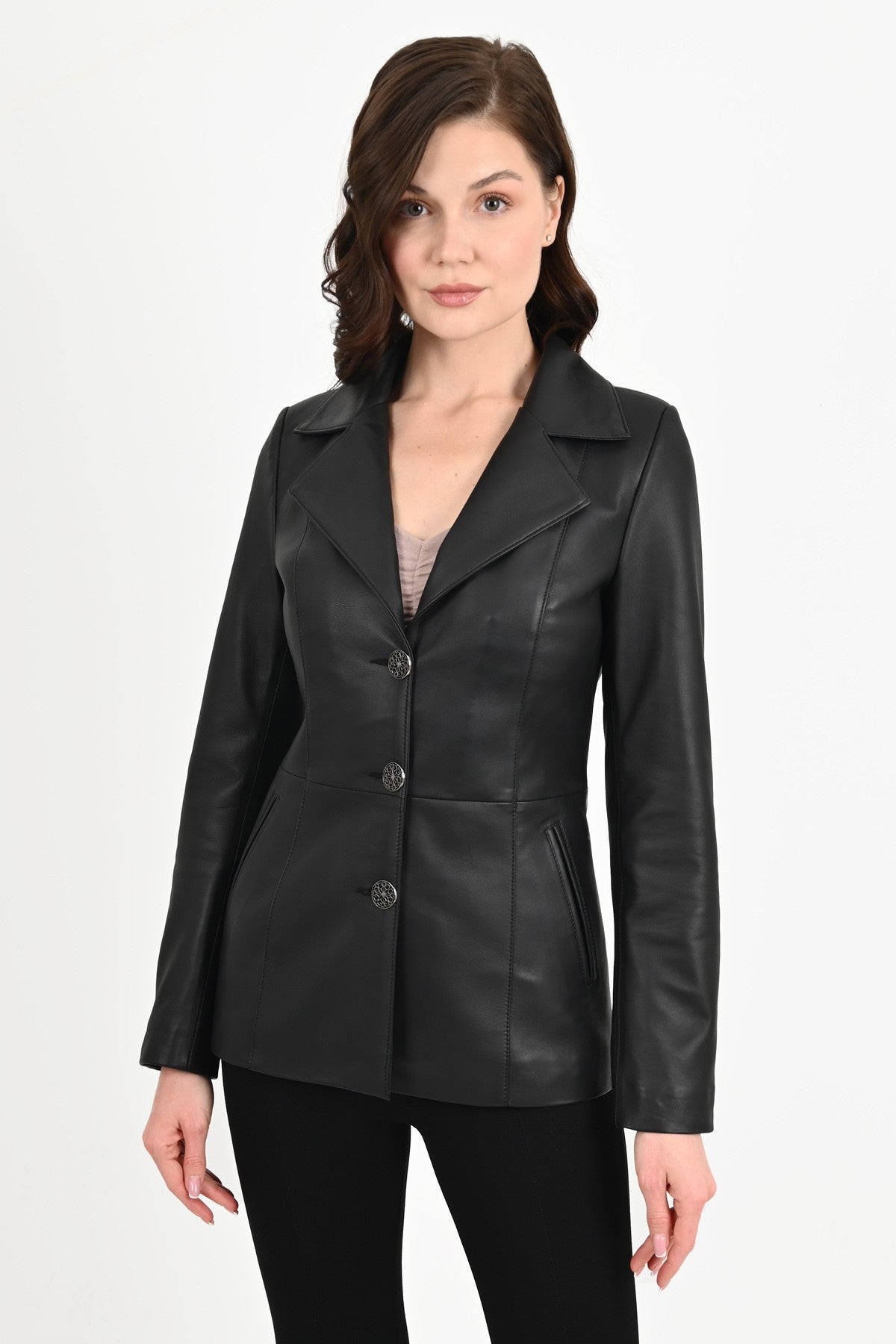 Alin Deri - Brienne Siyah Blazer Hakiki Deri Ceket Kadın